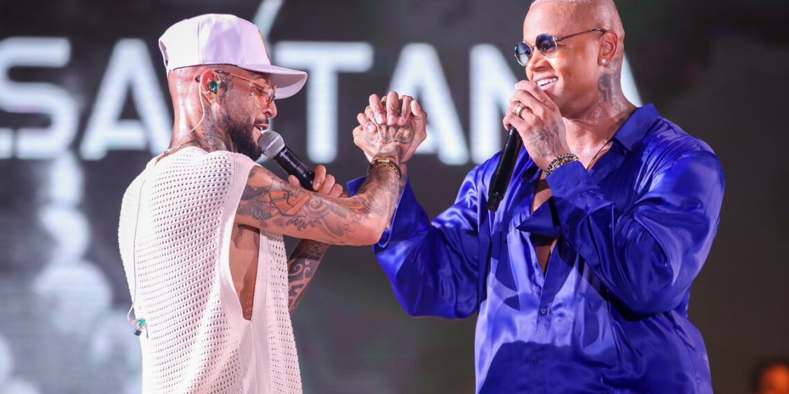 Léo Santana e Igor Kannário fazem estreia de “Favela Venceu” no palco do Baile da Santinha
