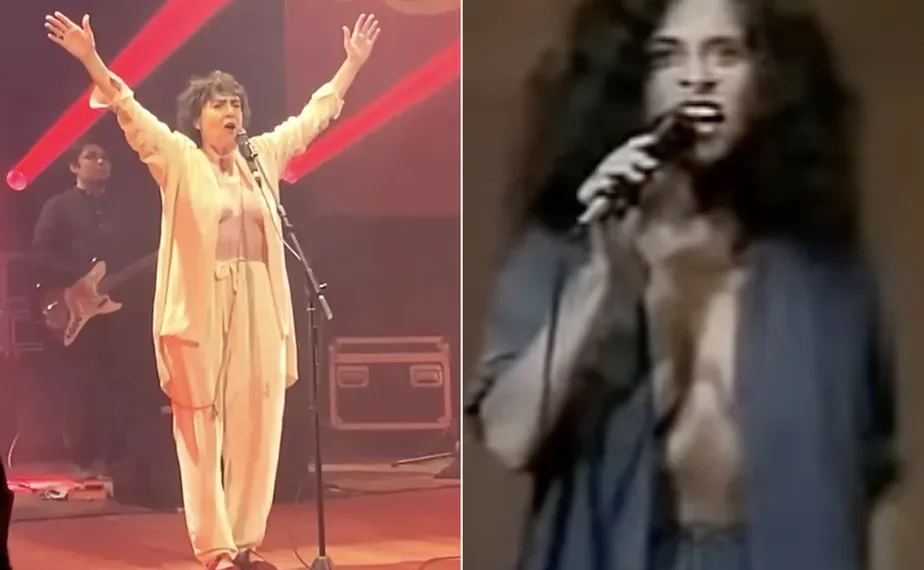 Adriana Calcanhotto deixa seios à mostra em show de homenagem à Gal Costa